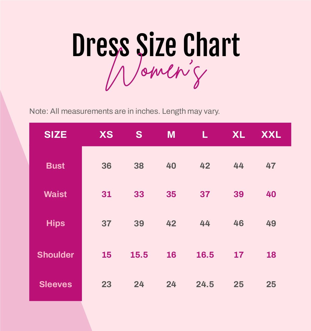 Size guide for flowy dresses