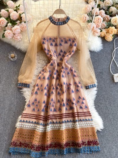 Magnolia in Pink Gold Embroidered Midi Dress